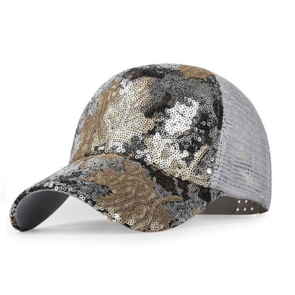 Grey Maple Leaf Sequin Baseball Cap